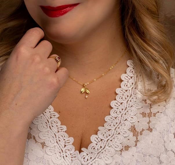 Parure 2 pièces Collier et Boucles Petite Feuille longue