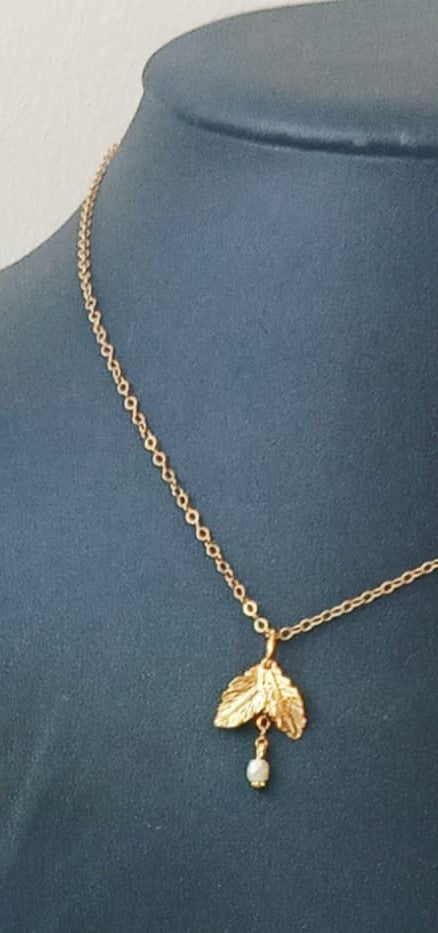 Parure 2 pièces Collier et Boucles Petite Feuille longue