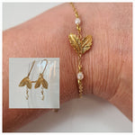 Parure 2 pièces Petite Feuille courte Bracelet et Boucles d'oreilles