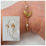 Parure 2 pièces Petite Feuille Longues Bracelet et Boucles d'oreilles