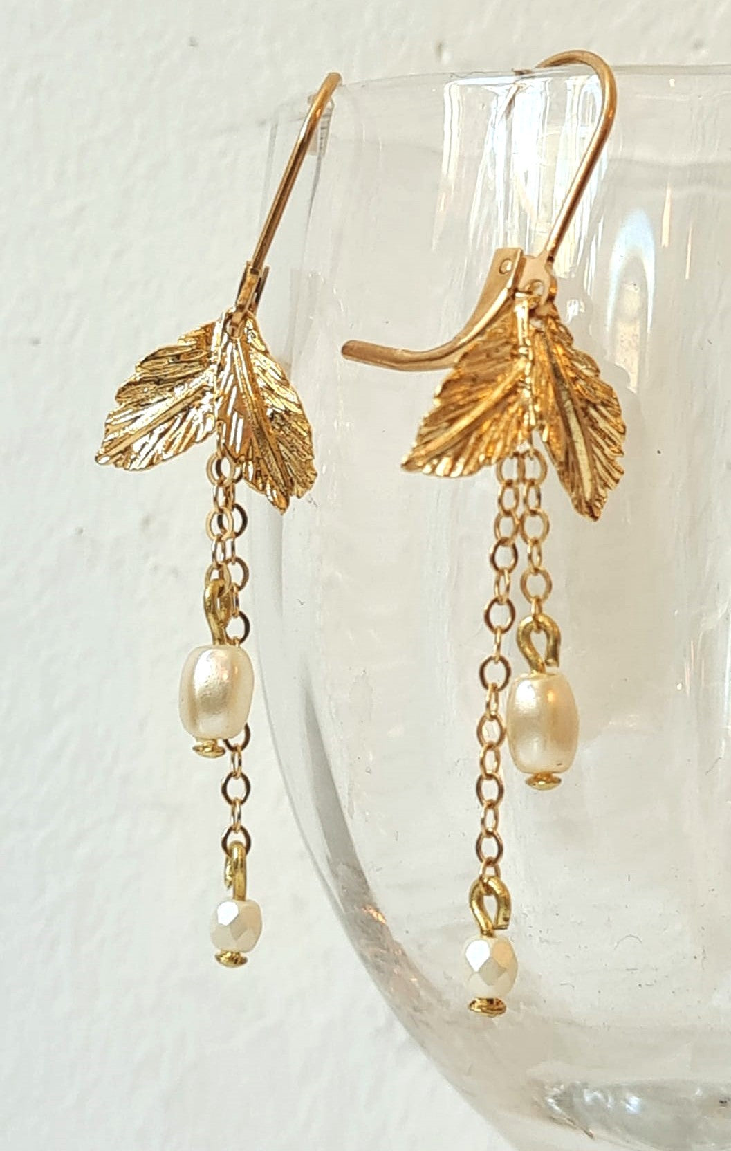 Parure 2 pièces Petite Feuille Longues Bracelet et Boucles d'oreilles